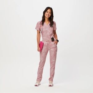 Figs scrub set in pink marble Catarina XS top and Zamora joggers XS bottoms